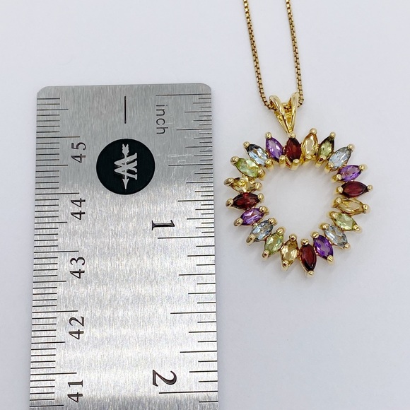 Vermeil Sterling Silver 925 Heart Multi Color Stones Pendant Necklace - Picture 7 of 12